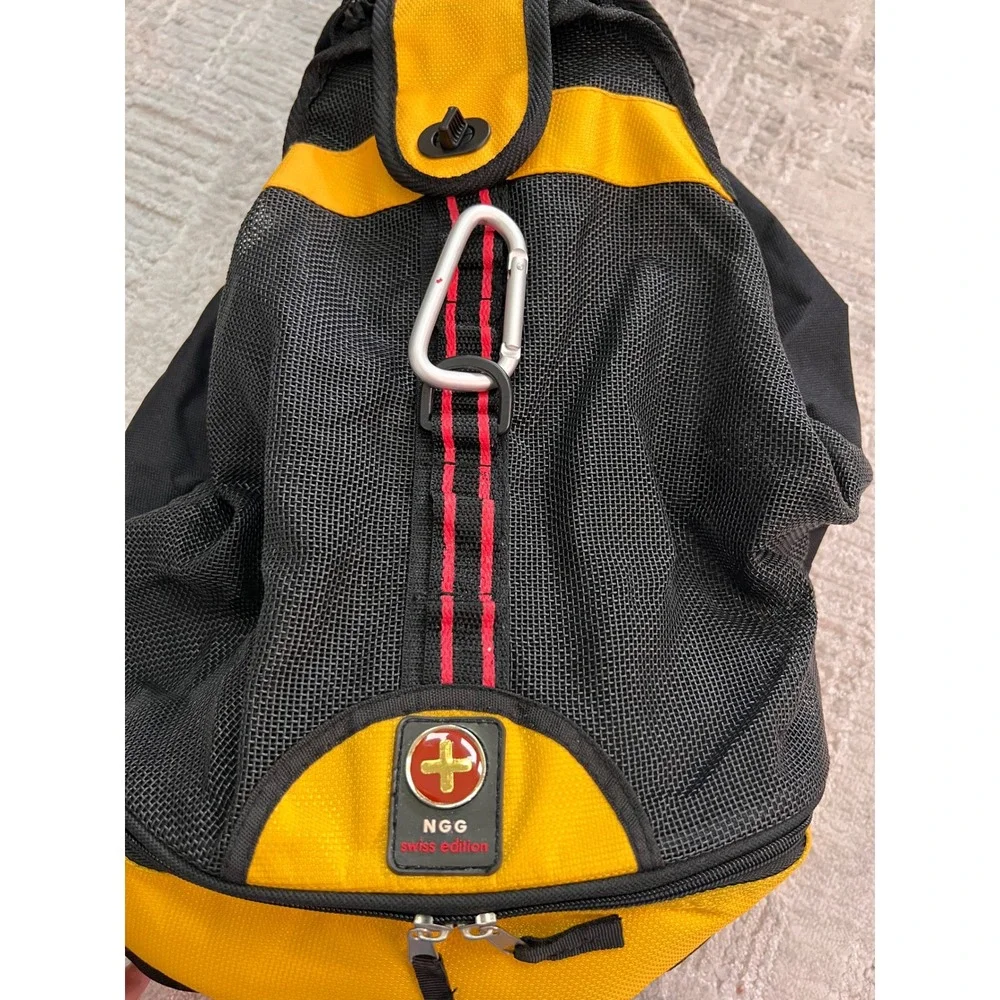 NGG Swiss Edition Backpack Black Yellow Lunch Box Cooler Travel‎ Daypack Bag